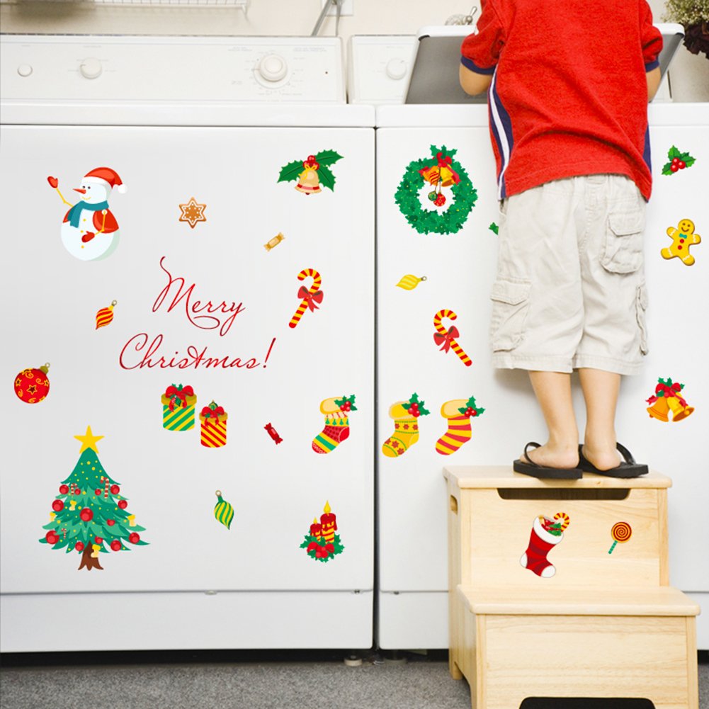 IBEILLI Wall Sticker 4 Pack Wallpaper Removable Big Window Glasses Clings Decal for Christmas New Year(4 Pack)