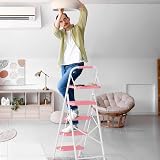 BONTEC 4 Step Ladder with Wide Anti-Slip Pedals Pink 150kg Capacity view 8