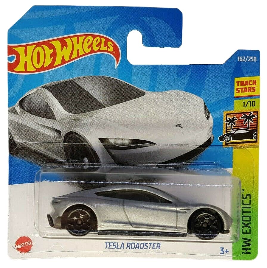 Hot Wheels - Tesla Roadster - HW Exotics 1/10 - HCV04 - Short Card - Track Stars - Silver Metallic - Mattel 2022