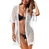 CHICGAL Women Swimsuit Coverup Crochet Beach Cover Up Short Sleeve Kimono Cardigans Causal Bikini Open Front Outfits
