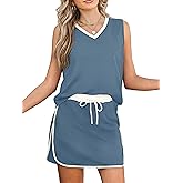 Casly Lamiit 2 Piece Sets for Women Summer Sleeveless Skirt Sets Outfits V Neck Skort Set with Pockets
