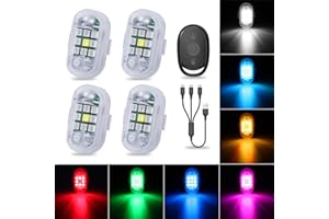 LECART Wireless Strobe Lights with Remote 7 Colors Battery Powered Anti Collision Lights High Brightness Car Drone Bike Motorcycle Strobe Lights Rechargeable LED Safety Warning Light 4 Pcs
