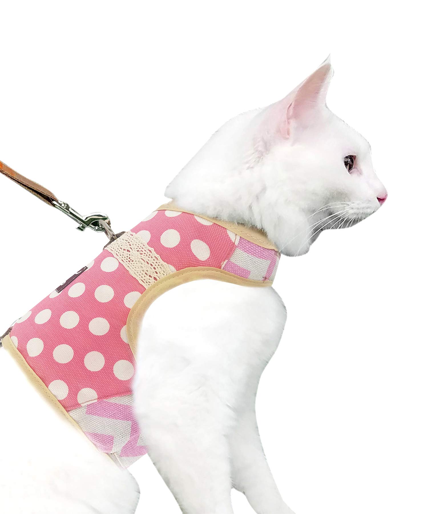 Yizhi Miaow Escape Proof Kitten Harness with Leash Small, Adjustable Kitten Walking Jackets, Padded Kitten Vest Polka Dot Pink — image 1