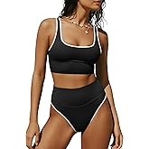 ANRABESS Women's High Waisted Bikini Sets Two Piece Tummy Control Swimsuits High Cut Summer Beach Vacation Bathing Suits