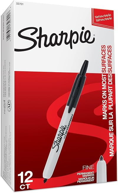Sharpie Retractable Permanent Markers Fine Point Black 12 Count