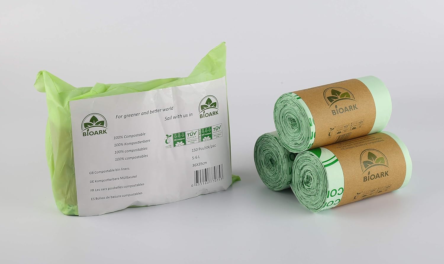IM ECOGREEN 100% Compostable Bin Liners, 5-6 litres, 50 Count, Extra Thick, Small Kitchen Caddy Liners