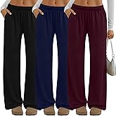 Neer 3 Pack Women's Lounge Pants Wide Leg Yoga Built in Drawstring High Waisted Casual Comfy Baggy Sweatpants with Pockets