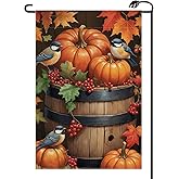 Fall Pumpkin Birds Garden Flag 12x18 Inch Vertical Double Sided Watercolor Thanksgiving Small Flags Farmhouse Outside Decoration For Yard (ONLY FLAG) QJ84