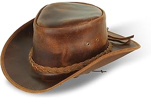 BenzHawk Genuine Leather Cowboy Hat for Men & Women – Western Outback Hat with Chin Strap & Sun Protection