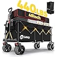 Sekey 48''L Collapsible Foldable Extended Wagon with 440lbs Weight Capacity, Heavy Duty 300L Folding Utility Garden Cart with Big All-Terrain Beach Wheels & Drink Holders. Black