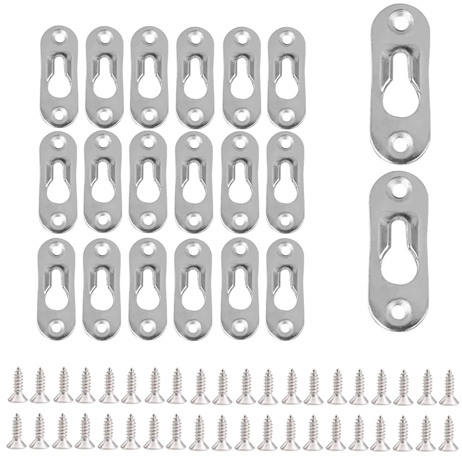 20PCS Keyhole Hangers with 40 Pcs Screws Metal Fasteners Flat Keyhole Hangers Plates for Mirror Picture Frame 45 x 16 mm