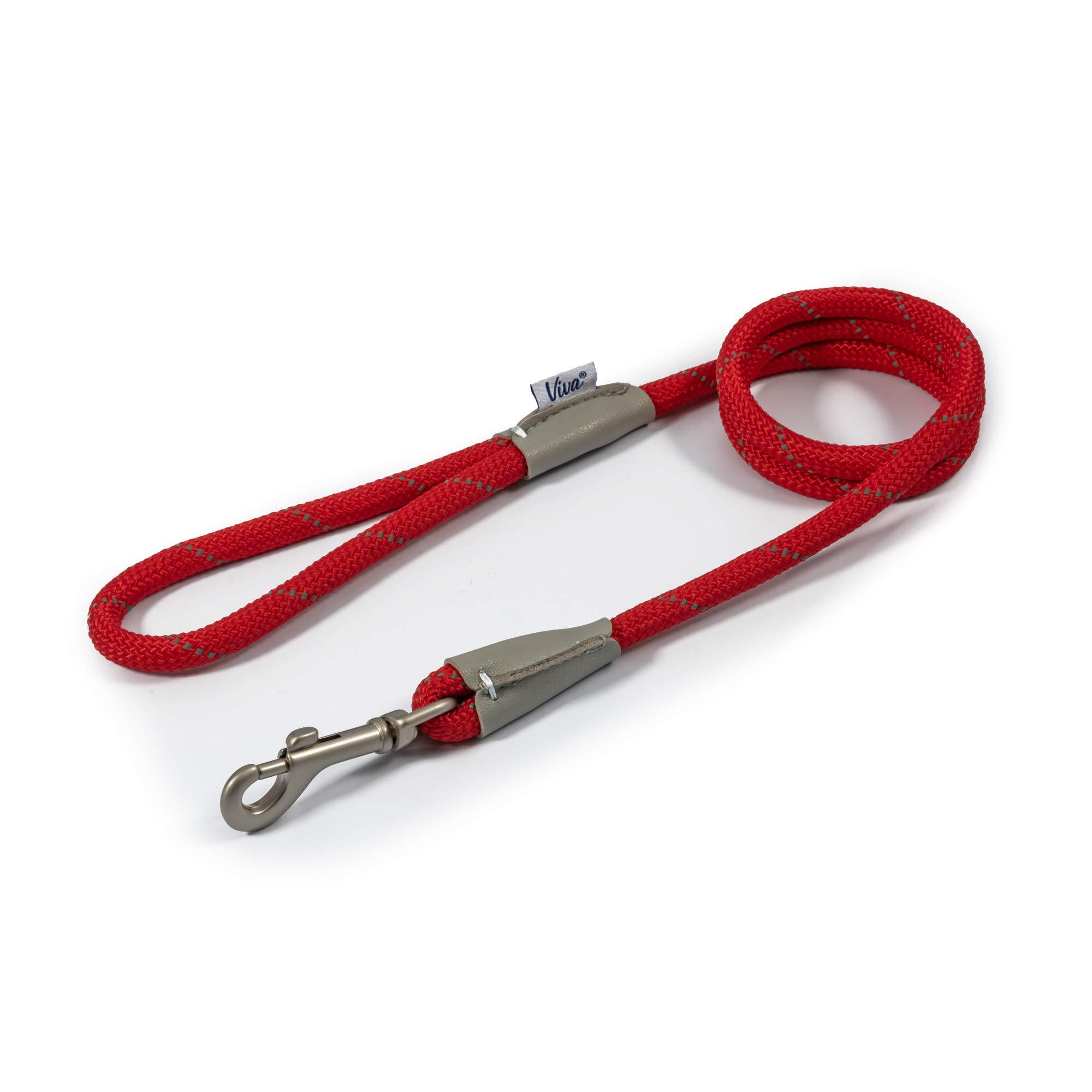 Ancol Viva Reflective Rope and Leather Snap Dog Lead - Red - Durable Weatherproof Poly Weave Puppy Walking Accessory - 1.07m x 10mm