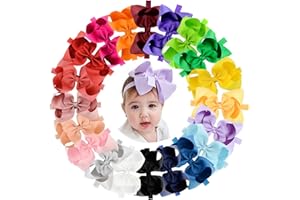 jollybows 20pcs Baby Girls Grosgrain Ribbon Hair Bows Headbands 6" Elastic Hair Band Hair Accessories for Infants Newborn (Multicoloured 6“ Bows Elastic Headband)