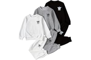 Fdqin 6 Pcs Boys Sweatsuit Letter Print Long Sleeve Pullover Sweatshirt Jogger Pant Set 3-14 Years