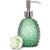 Glass Soap Dispenser with Stainless Steel Pump, 12oz Clear Dish Soap/Hand Soap/Laundry Soap/Lotion Dispenser, Refillable Liquid Dispenser for Bathroom Kitchen Shower (Green)