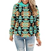 FOCLMP Women Western Ethic Hoodie Aztec Style Print Graphic Sweatshirts Pullover Hooded Pullover Tops Shirts Vintage Clothing
