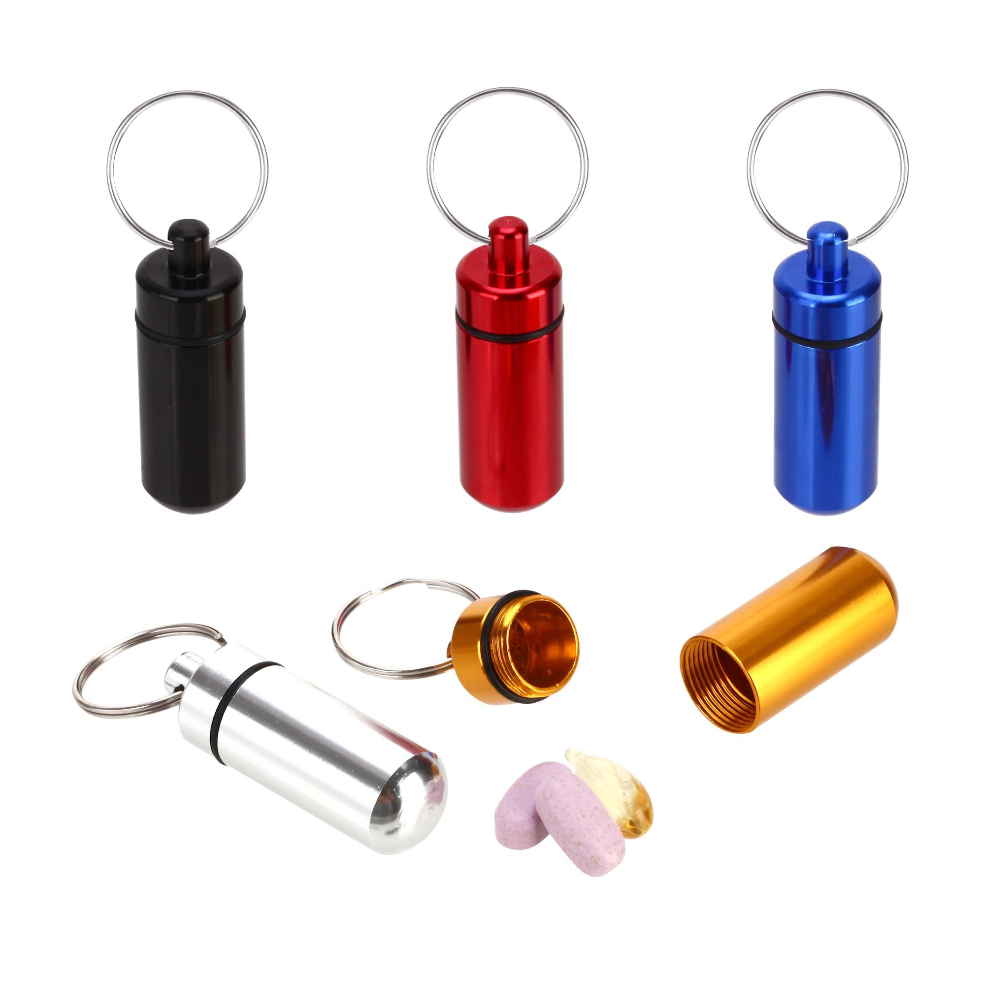 Shintop Keychain Pill Box, Waterproof Aluminum Outdoors Medicine Bottle