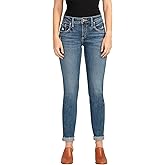 Silver Jeans Co. Women's Boyfriend Mid Rise Slim Leg Jeans, Med Wash ECF378, 32W x 29L