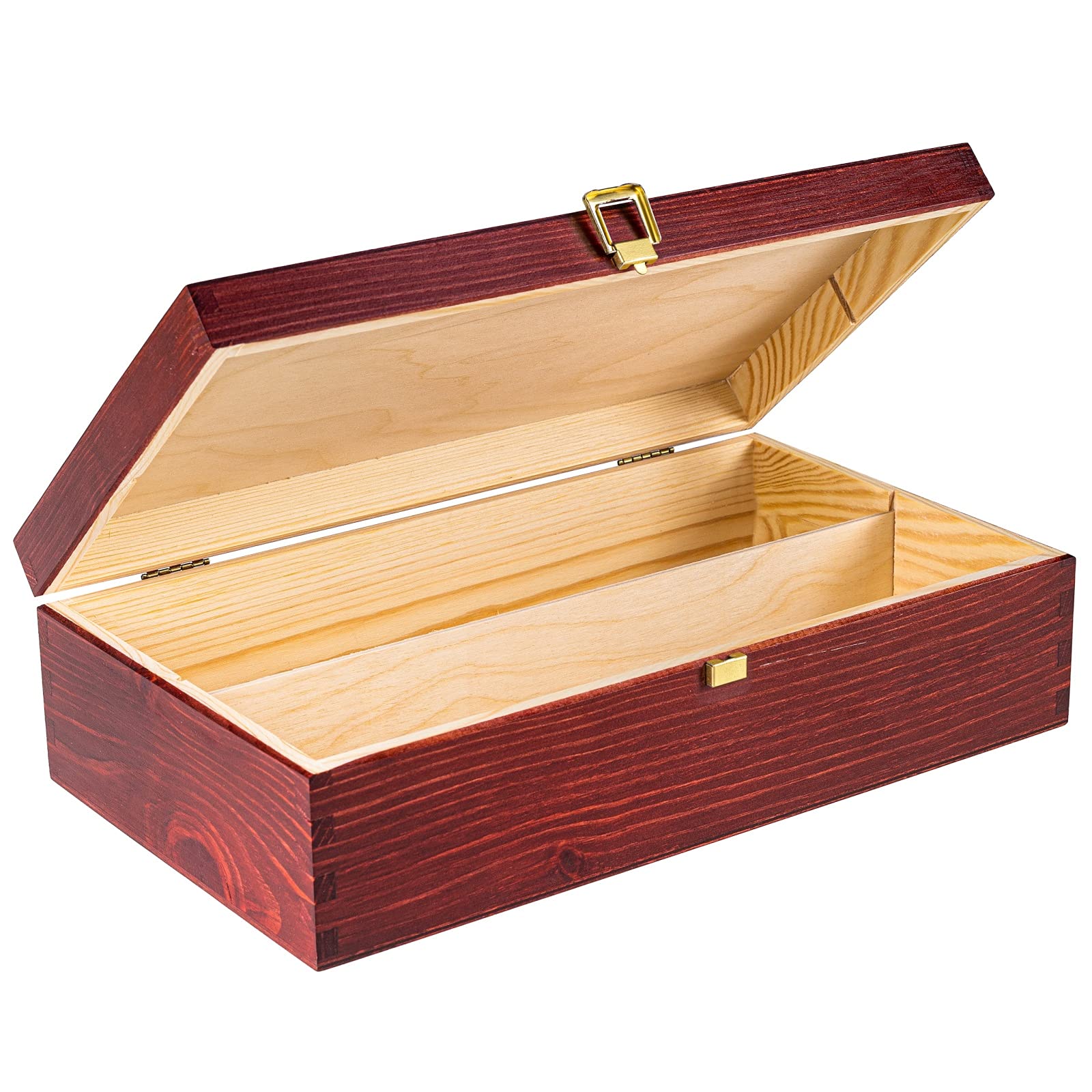 Creative Deco Burgundy Wooden Wine Box with Clasp | 2 Bottles | 35x20x10cm (+- 1 cm) | Natural Wood Wine Holder Bottle Easter Gift Storage Box Chest | Presentation Box