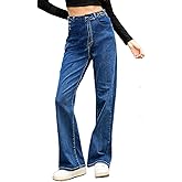 ELEBFISF Baggy Wide Leg Jeans for Women - Elastic High Waisted Stretchy Tummy Control Boyfriend Denim Pants Trouser Trendy
