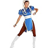 Women's Chun Li Halloween Costume | Adult Street Fighter Cosplay Outfit |Tunic, Tights, Belt, and Accessories