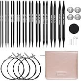 Guclud 4.5-inch Interchangeable Circular Knitting Needles Set | US 2.5-11 (3.0-8.0mm) | Includes 10 Pairs of Metal Circular N