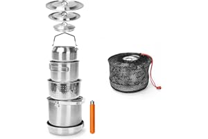 GFTIME 5pcs Camping Cooking Set,Stainless Steel Camping Cookware Set,Nestable Camping Pot Pan Set,Camping Pots and Pans Set f