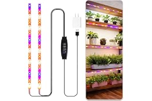 Full Spectrum LED Grow Light Strips for Indoor Plants, 120 LEDs 2×0.9M Plant Light with 10 Dimmable Levels & 3/9/12H Timer, R