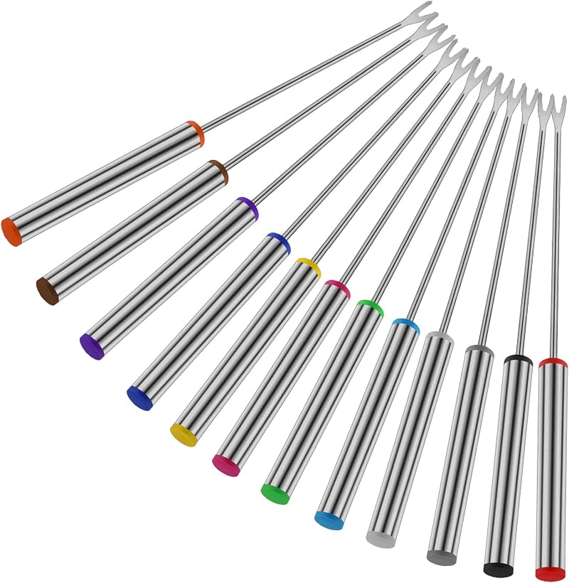 Prasacco 12 Pcs Fondue Forks 9.5 Inch Stainless Steel Heat Resistant Handle