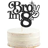 Gyufise 1Pc Brother I'm 8 Cake Topper Glitter Happy 8th Birthday Cake Pick Bro I'm 8 Cake Decoration It's My 8th Birthday Decorations for Boys Cheers to 8 Years Old Birthday Party Supplies Black