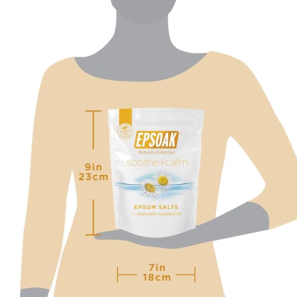EPSOAK EPSOM SALT 2 LB. USP MAGNESIUM SULFATE WITH SOOTHING + CALMING SCENT WITH CHAMOMILE RESEALABLE EPSOM SALT BAG, MADE IN THE USA, CRUELTY-FREE CERTIFIED