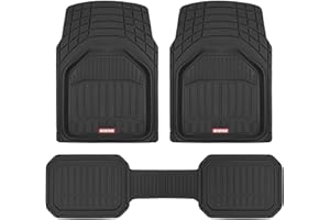 Motor Trend 943-BK FlexTough Defender Car Floor Mats -Next Generation Deep Dish Heavy Duty Contour Liners for Car SUV Truck & Van-All Weather Protection, Trim to Fit Most Vehicles Black
