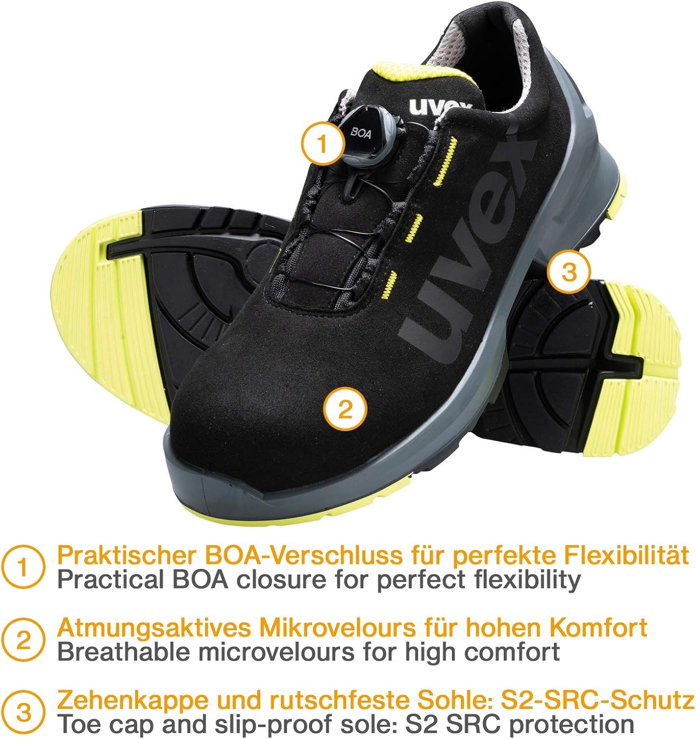 Uvex Unisex Adults Low Shoe 65668 S2 Size 41 PU Sole W11 Fire and Safety, Nero Lime, 10 UK - Image 3
