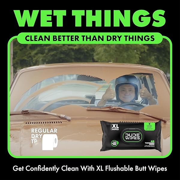 DUDE WIPES HERBAL RELIEF FLUSHABLE WIPES – EXTRA-LARGE ADULT WET WIPES – 6 PACK (288 COUNT) – INFUSED WITH SOOTHING WITCH HAZEL, GERANIUM ESSENTIAL OILS, VITAMIN E, AND ALOE – SEPTIC AND SEWER SAFE