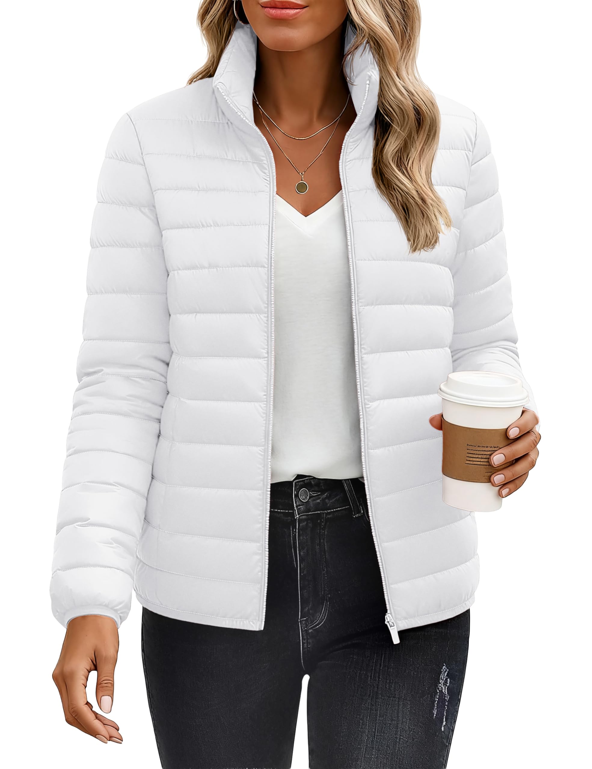 Photo 1 of (small) YUCOLEN Women's Puffer Jacket Quilted Winter Coat Padded Stand Collar Full-zip Warm Lightweight Puffer Coats
