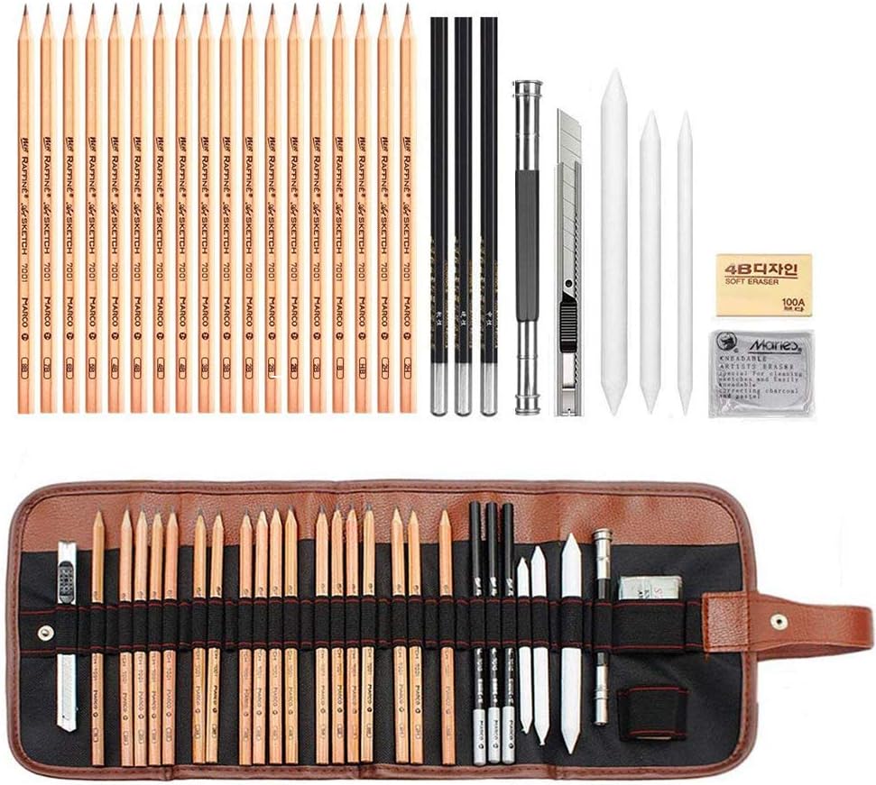 AIPLUX Sketching Pencil Set, 29 Piece Professional Sketching & Drawing Art Kit with Carrying Bag for Artist Kids, Beginners