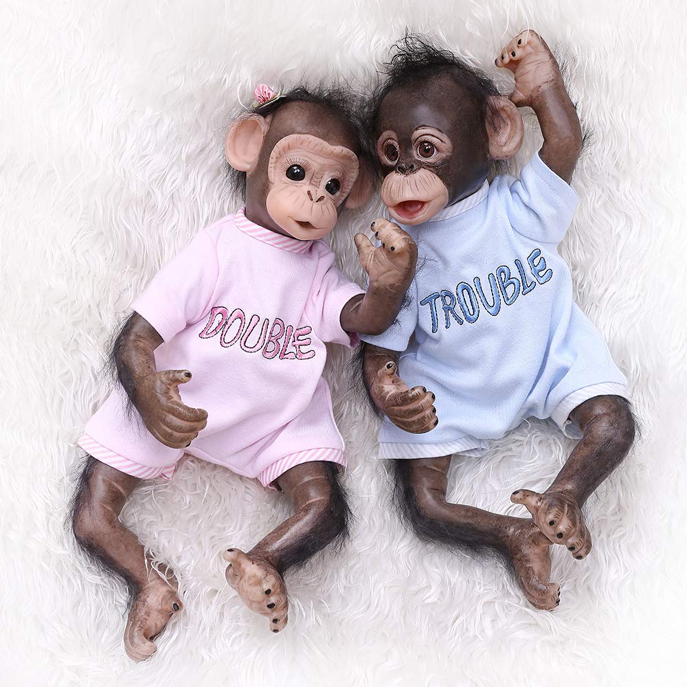 Pinky Reborn Baby Dolls 16inch 40cm Handmade Newborn Baby Monkey Boy and Girl Dolls Soft Silicone Vinyl Reborn Doll Best Gift for Kids Xmas (Twins)