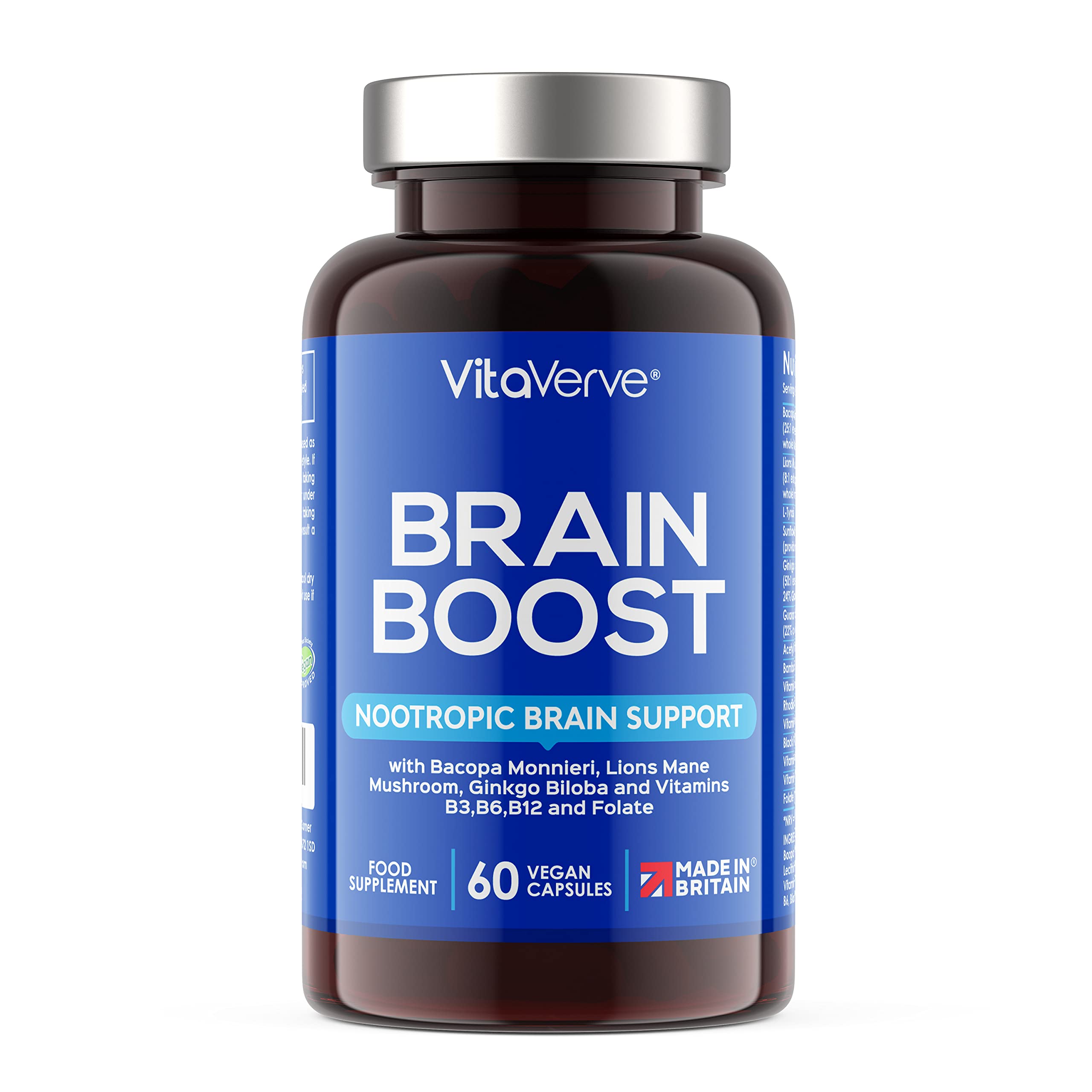 Brain Boost Nootropic Supplement, Supports Cognitive Function, Energy Levels, Focus & Memory Function - 14 Brain Boosting Ingredients Including Lions Mane, Ginkgo Biloba, Bacopa, Vitamin B12, B3, B6.