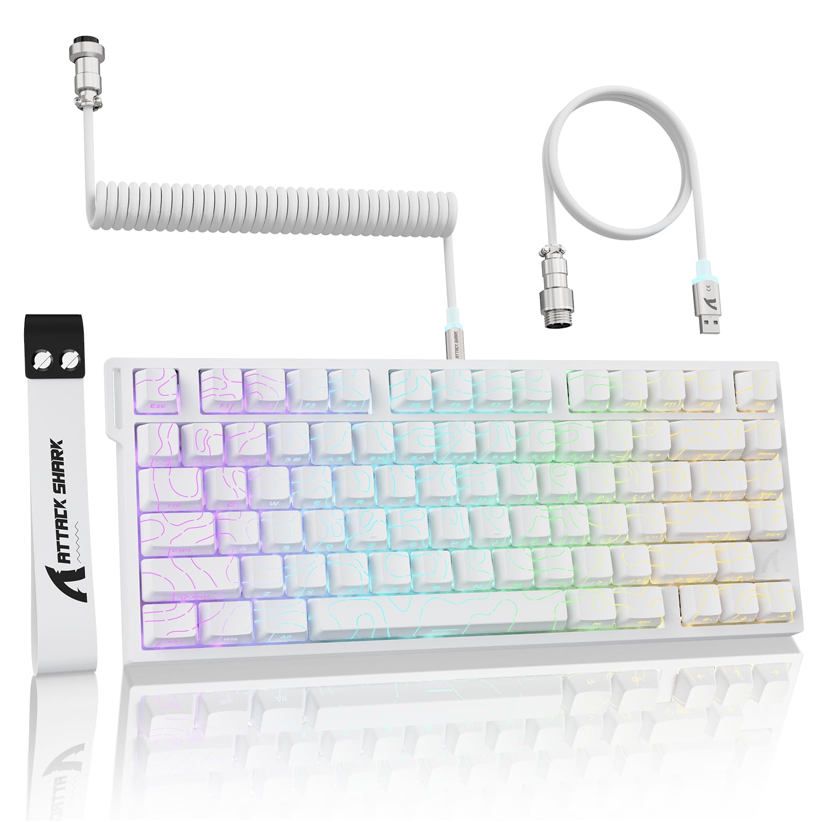 Photo 1 of ATTACK SHARK R82HE 75% Rapid Trigger Mechanical Gaming Keyboard Wired,Hall Effect Magnetic Switch,Adjustable Actuation Esports,8KHz Polling Rate,0.08ms Latency with C01 Ultra Lighting Cable (White)