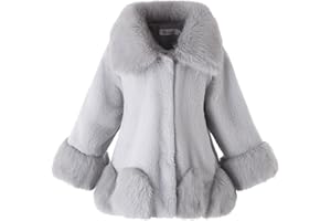 Tumaron Girls Faux Fur Long Coat for 4-12 Years Winter Jacket Fluffy Warm Princess Outwear