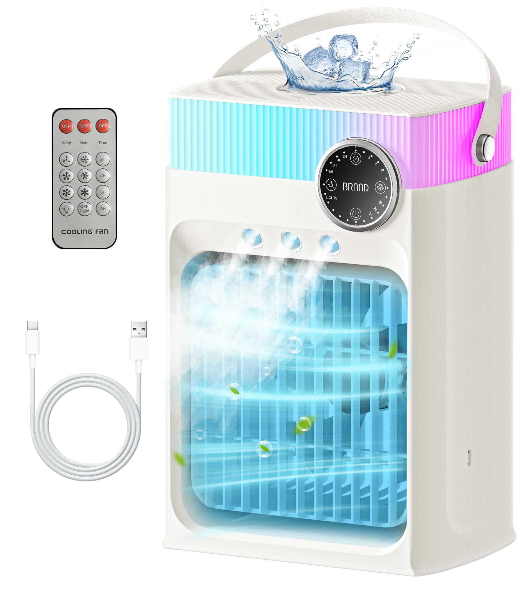 portable air conditioners, mini portable ac unit for bedroom, 1200ml small cooling fan with remote,