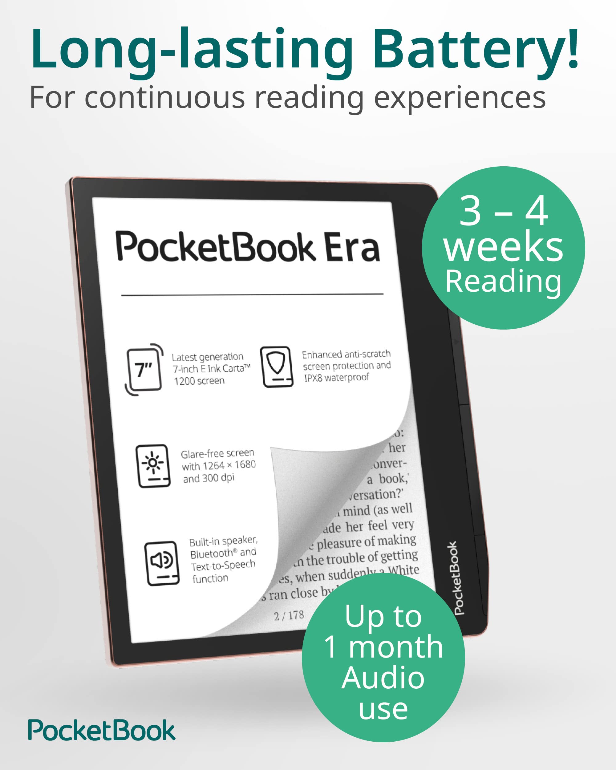 PocketBook Era E-Reader, Sunset Copper, 64GB | 7? Glare-Free & Eye-Friendly Touch-Screen with E -Ink Technology | Waterproof | Text-to-Speech, Audio- & E-Book Reader | SMARTlight & Built-in Speaker