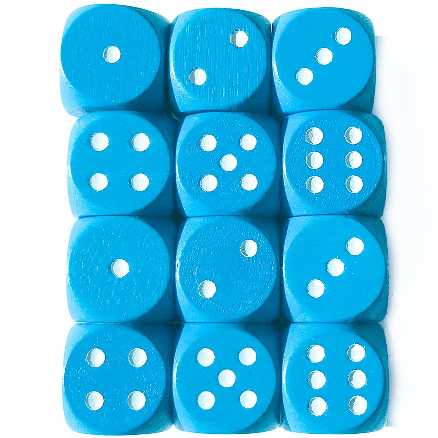 Spieltz Colourful Wooden Dice for Board Games 16mm Made in Germany (12 Dice, Light Blue with White Eyes)