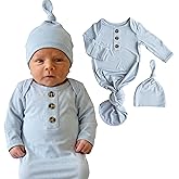 Caden Lane Newborn Knotted Gown with Hat, Soft Bamboo Viscose Baby Sack, Unisex Infant Breathable Night gown