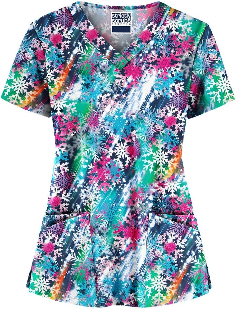 Strictly Scrubs Women's Stretch Winter City Flurry Print