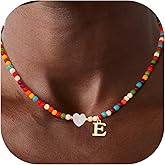 Fohufo Colorful Initial Necklaces for Girls Women - Teen Girl Gifts Trendy Stuff, Dainty Bohemian Beaded Letter Necklace Personalized Gifts for Girls Women Jewelry Birthday Gifts