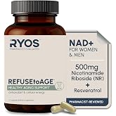 REFUSEtoAGE NAD+ Supplements for Women &amp; Men - 500mg Nicotinamide Riboside | With Resveratrol &amp; Quercetin for Cellular Energy, Healthy Aging &amp; Metabolism Support - Pharmacist-Reviewed, Made in USA