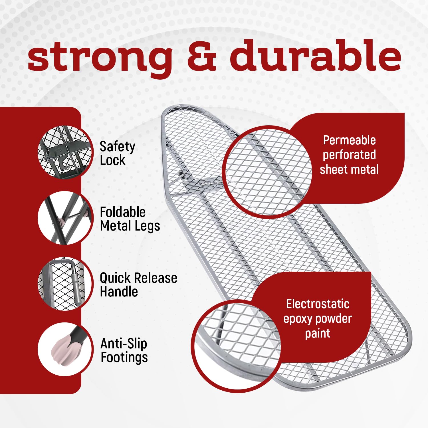 Perilla Big Ironing Board - Durable, Vapor Permeable, and Height Adjustable Iron Board- Heat Resistant Fabric - Metal 4 Legs with Silicone Stoppers - 38 X 110 CM Ironing Surface