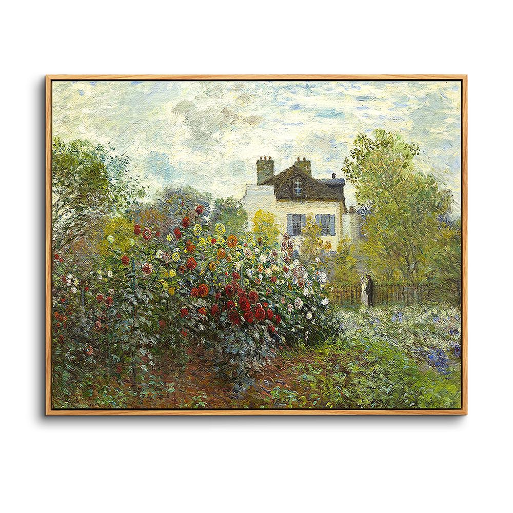 hyidecorart Wooden Framed Canvas Wall Art for Living Room, 12"x16" Claude Monet Rose Garden Vintage Bedroom Decor Aesthetic, Pictures Prints Wall Decorations for Desktop Office Hallway Dining Room