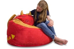 Posh Creations Cute Soft and Comfy Bean Bag Chair for Kids, Large, Animal - Red Dragon